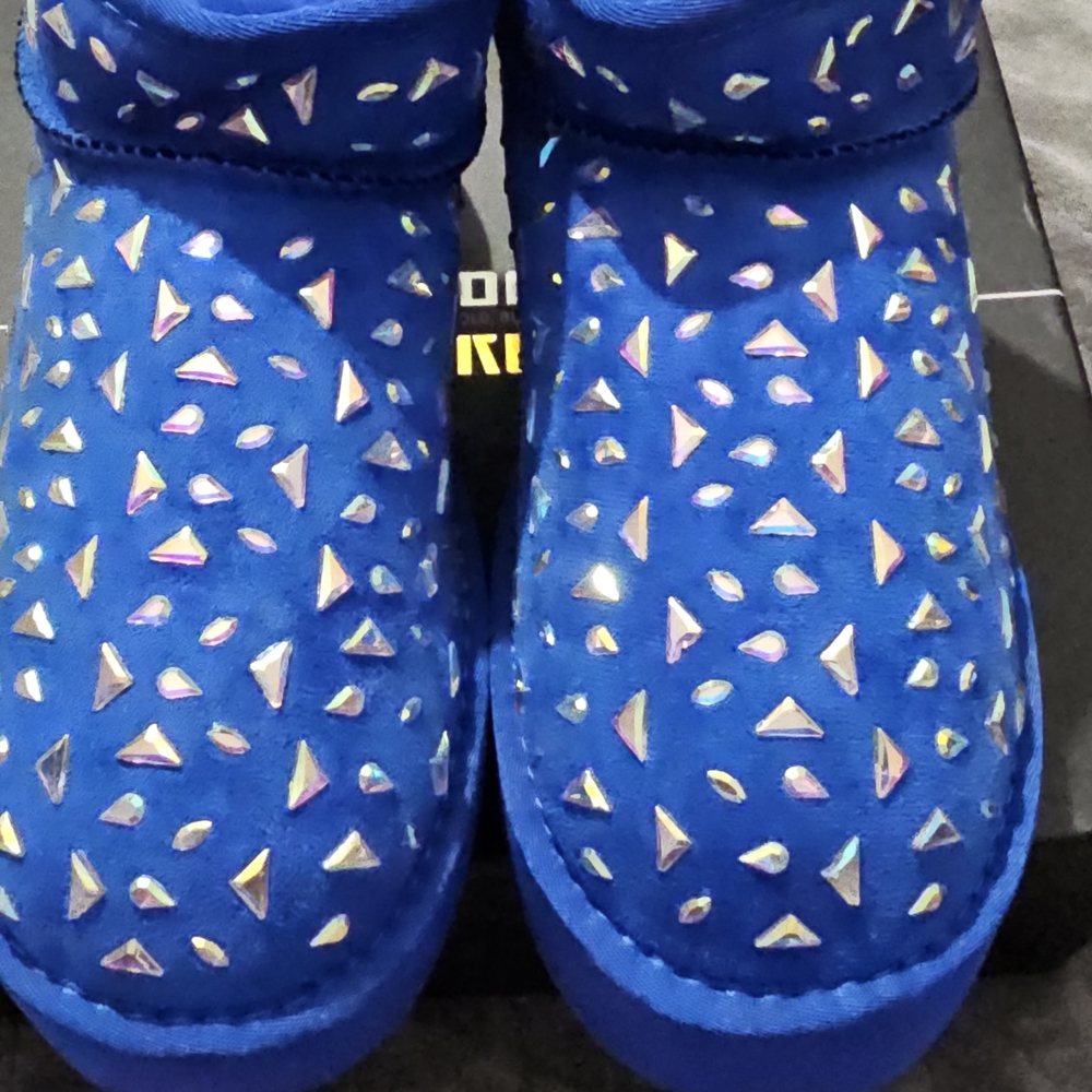 Cape Robbin Blue Kids Boots with Iridescent Studs